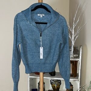 NWT Steve Madden M Beautiful Denim Zip Collar Knit Sweater